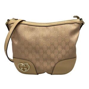 Gucci Shoulder Bag GG Pattern Bree Pink Beige Lame Leather Pink X